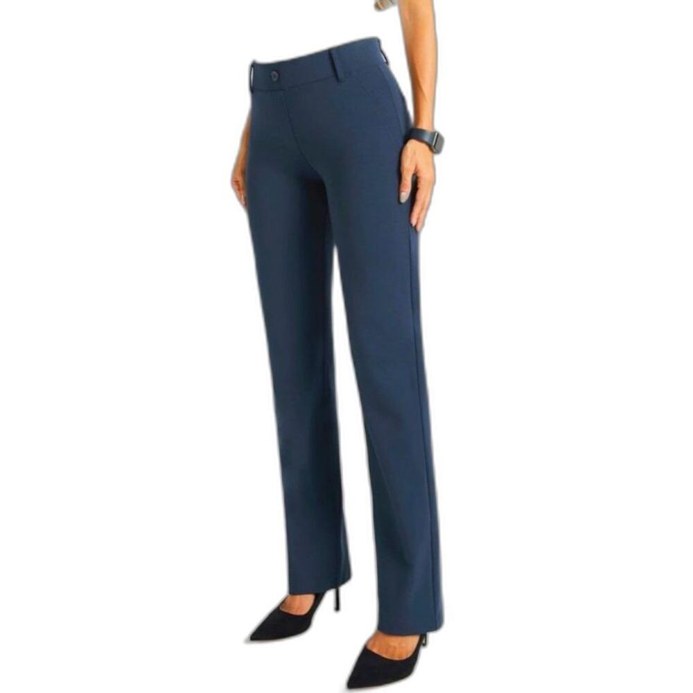 Betabrand Women's Navy Blue Mid-Rise Straight Leg Yoga Dress Pant Size MP